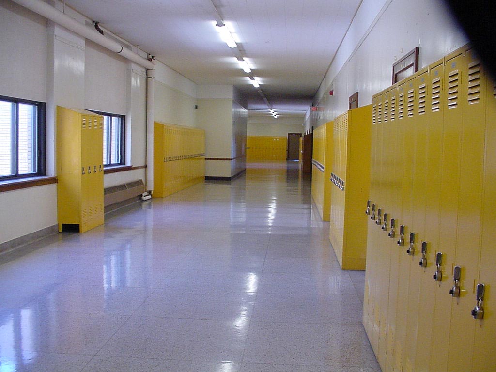 Empty school hallway