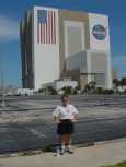 Tour guide Jeannie in front of VAB